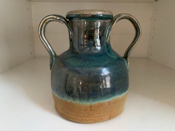 Double Handle Ceramic Pottery Vase Blue/green Glaze