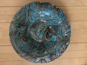 Large Decorative Bowl Blue With Copper Tone Accents