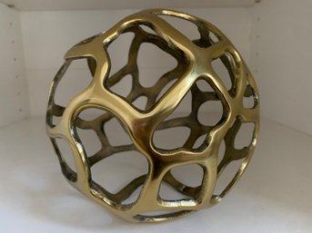 Brass Tone Decorative Sphere With Abstract Accents
