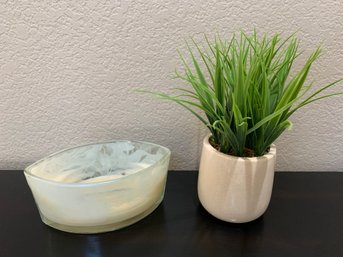 Faux Grass And Candle Partially Used