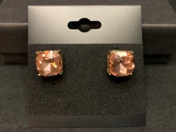 Gold Tone Pink Accent Earrings