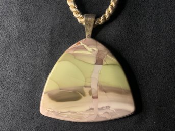 Large Jasper Pendant On Beige And Gold Cord