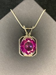 Pink Gemstone Pendant And Sterling Silver Chain 925