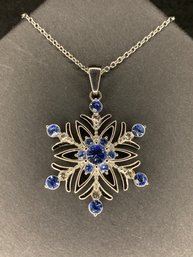 Blue Crystal Snowflake Stainless Steel Pendant Necklace