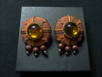 Vintage Unique Thread Bead And Glass Earrings