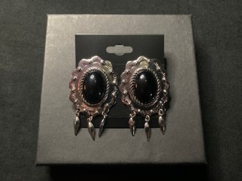 Silver Tone Black Accent Earrings