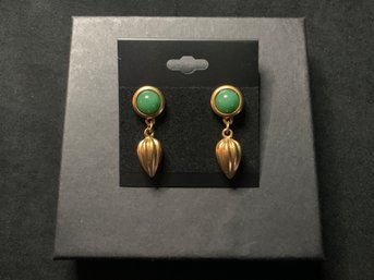 Vintage Avon Gold Tone Green Accent Earrings
