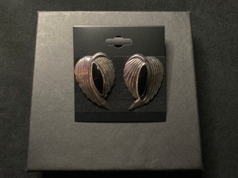 Vintage Sterling Silver Angel Wings Earrings With Black Accent 925 ND