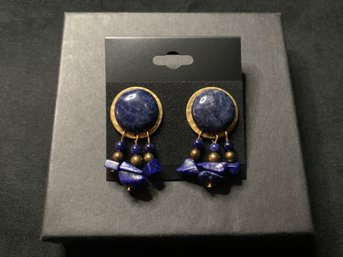 Vintage Lapis Lazuli Copper Tone Earrings