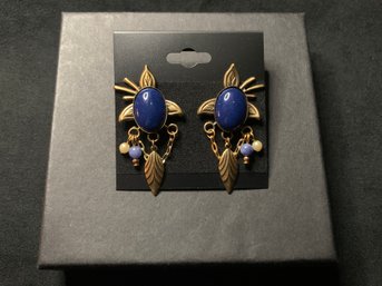 Vintage Copper Tone Blue Accent Earrings