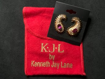 Vintage KJL Maharani Paisley Gold Tone Earrings Kenneth Jay Lane