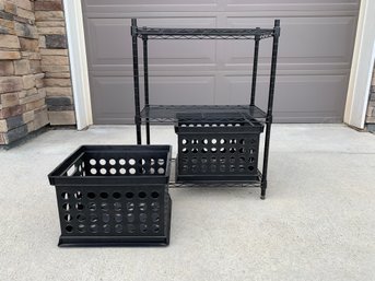 Black Wire Shelf With Crates Approximately 23'x14'x30'