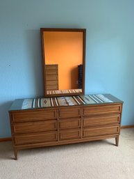 Dixie Vintage Mid Century  9 Drawer Dresser With Glass Top And Mirror