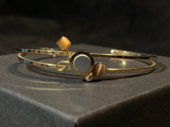 Vintage Gold Tone Cuff Bracelet With Iridescent Accents