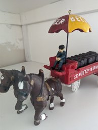 CAST IRON TOY -  Horse And Cart Beer Man With Barrels - APPROX. 12' LONG