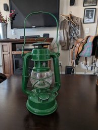 Vintage Green Metal Hanging Camping Or Train Lantern Lamp