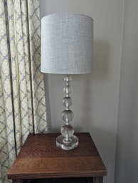 Beautiful Lucite Sphere Lamp With Gray Shade, Works Well, 27' To Top Of Finial