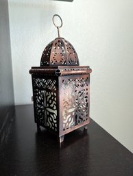 Copper Tone Candle Torchier Included Candle With Butterfly Motif, Approximately 10' Tall, 4'w, 4'd