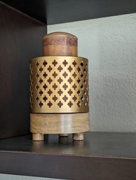 Wood And Metal Decor Candle Holder With Candle - 6' Holder,  8' Candle