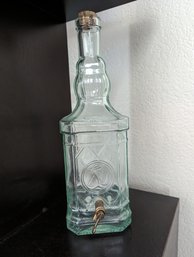 Glass Bottle Decor With Brass Decanter Fitting, Bottle Is 14' Tall And 4 ' Wide, 4 ' Deep