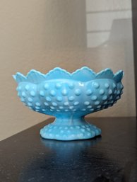 Beautiful Fenton Blue Slag Glass Candle Riser , Hobnail Pattern