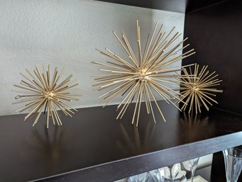 3 Pc Decor Set Of Gold Explosion - Large Is 10 Inches In Diameter. Two Smalls Are 6 In
