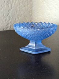 Small Blue Glass Westmoreland Salt Dip. English Hobnail Pattern - Small Chip To One Tooth