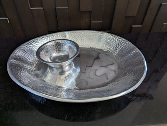2pc Lenox Hammered Metal Serve Wire Platter And Small Bowl