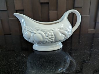 Porcelain White Fruit Motif Gravy Boat - Dishwasher Safe