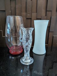 Three-piece Decorative Vase Slot, 11-in Vase With Red Bottom, 10 Inch Frosted, Small 8-in Crystal Bud Vase