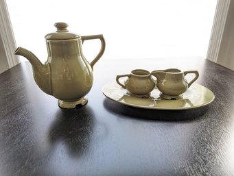 Family Settings Light Olive Porcelain Tea Set - Teapot Cream And Sugar Plus Under Plate