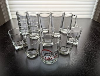 11 Pieces Of Random Glassware, Pints And Tumblers