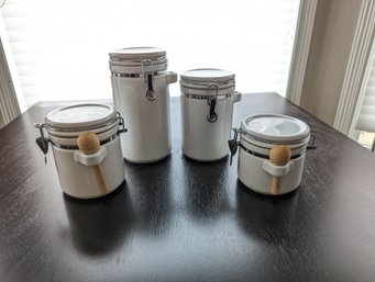 Four-piece White Canister Stoneware Jar Set - 10, 8, 6 And 5 In