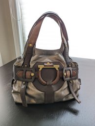 Salvatore Ferragamo Silver And Brown Bag