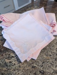 13 Piece Pink Cotton Embroidery And Applique Tablecloth And 12 Napkin Set -cloth Is 66 In Wide 116 ' Long