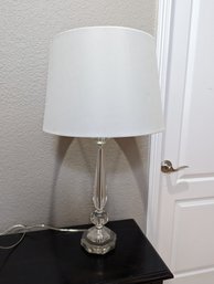 Heavy Lucite Base Table Lamp With White Shade - 28 In Tall