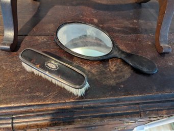 Bakelite Hand Mirror And Matching Brush - Mirror Ring Is Loose