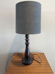 Brown Table Lamp With Gray Fabric Shade, 24 In Tall, Works Well!