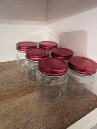 Six Decorative Storage Jars With Hot Pink Lids - 3.5 In Tall 2.75-in Lid Diameter