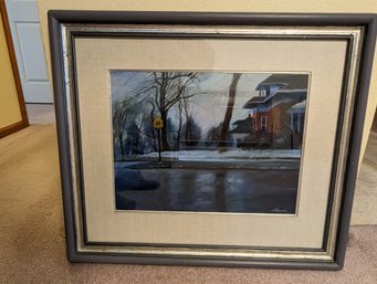 Chalk Pastel - Rainy Street Corner - Stover? - 28' X 24' Bought At Gallery In Greeley