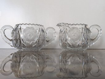 Pair Of APB American Brilliant Cut Cream And Sugar. Stunning Hand Cut Glass- Creamer Measures 3.75 Across