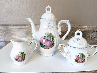 Decorative Porcelain Tea Set - Made In Japan - Tea Pot, Creamer And Sugar