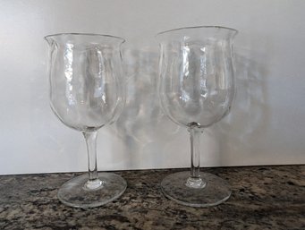 Pair Of Vintage Rolled Edge Glass Wine Goblets