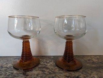Pair Of Vintage Amber Rhoemer Glasses - 4.75' Tall