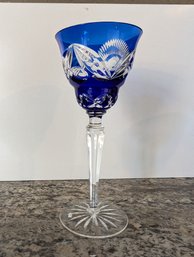 Czech Bohemian Glass Cut To Clear - Cobalt Arches Goblet