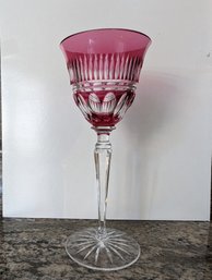 Czech Bohemian Glass Cut To Clear - Cranberry Ribbed Goblet