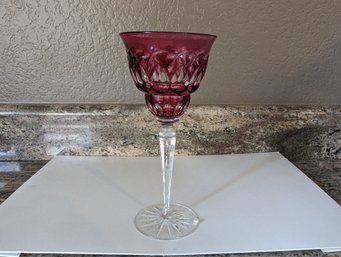 Czech Bohemian Glass Cut To Clear  - Cranberry  Arches Goblet