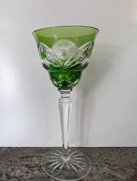 Czech Bohemian Glass Cut To Clear Goblet - Green Arches
