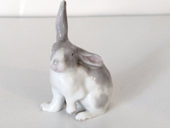 Miniature Porcelain Figurine - Bunny With An Ear Up - 2.25' Tall