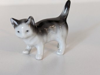 Miniature Porcelain Figurine - Tiny Grey Kitten - 2' Long